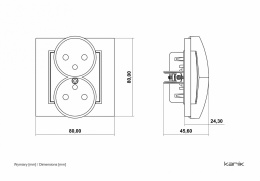 Mechanizm gniazda podwójnego do ramki z uziemieniem 2x(2P+Z) czarny mat (przesłony torów prądowych)