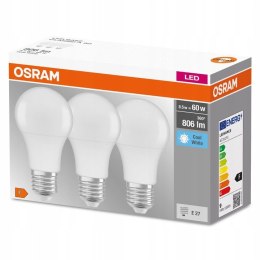 3x Żarówka LED E27 A60 8,5W 60W 806lm 4000K OSRAM