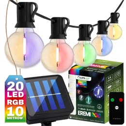 Girlanda Solarna Ogrodowa 20x LED Ozdobne Żarówki G50 10.6m 3000K RGB + Pilot