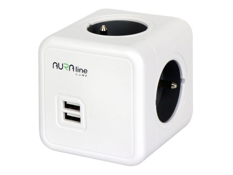 Rozgałęźnik do gniazdka 4 gniazda + 2 USB 2,1A/5V AURA line CUBE 16A 230V