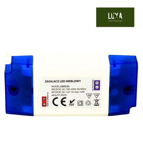 Zasilacz LED Meblowy 12W DC 12V 1A IP20 Do taśmy LED Zasilacz LED Meblowy 12W DC 12V 1A IP20 Do taśmy LED