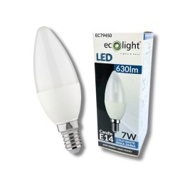 Żarówka E14 LED ŚWIECZKA 7W 630lm Barwa Zimna 6500K 180° Energooszczędna