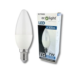 Żarówka E14 LED ŚWIECZKA 7W 630lm Barwa Zimna 6500K 180° Energooszczędna