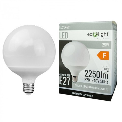 Żarówka E27 25W 4000K 2250lm NEUTRALNA Duża KULA G120 Energooszczędna