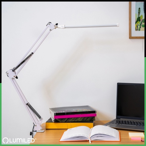 Lampka LED COSMI biała z uchwytem klipsowym i portem USB