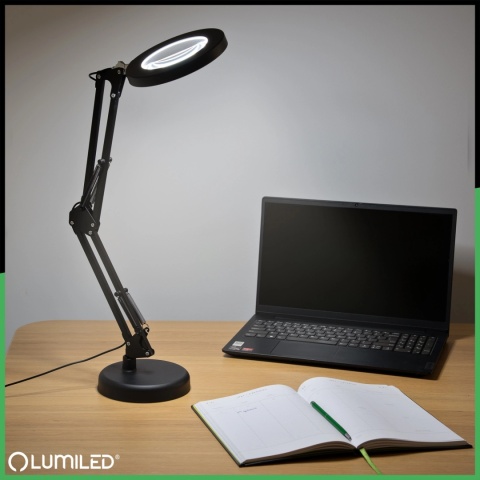 Czarna lampka LED LUCA do prac manualnych i technicznych