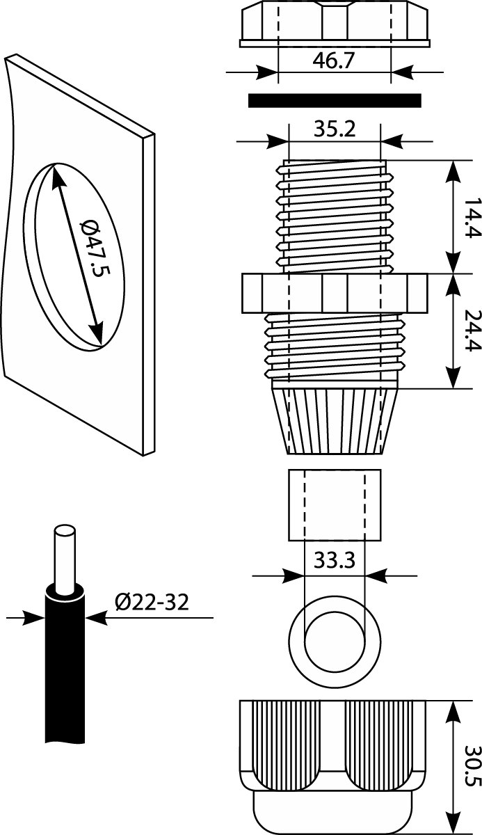 Dławnica PG-36, Ø22-32mm, IP68 Dławnica PG-36, Ø22-32mm, IP68,elektro-plast